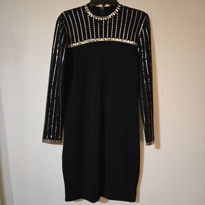 Vintage St John Evening by Marie Gray ~ Black & Gold Santana Knit Dress Sz 6 USA